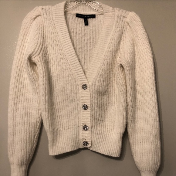 White House Black Market Sweaters - WHBM Fuzzy White Cardigan with Jeweled Buttons, Size M